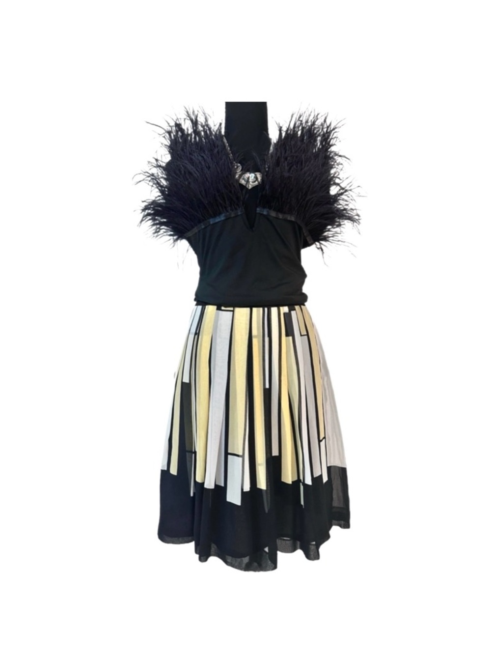 SATIN ~ Black and Yellow Abstract Geometric Skirt w/Side Zipper Fully Lined